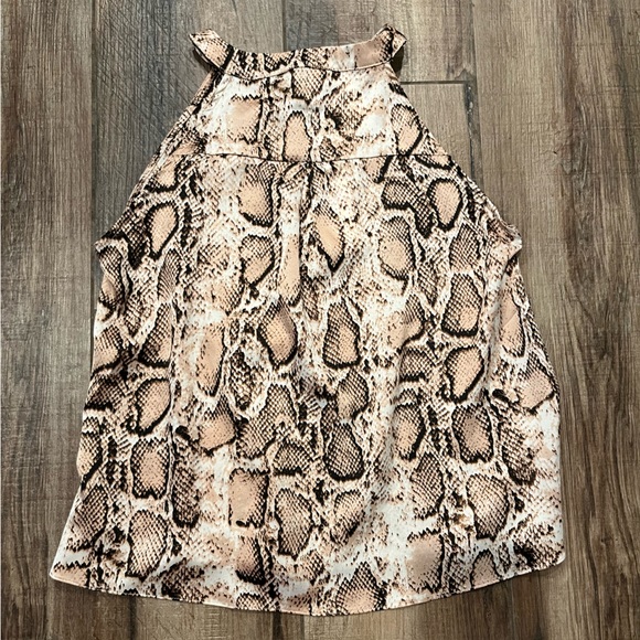 Entro Black and Tan Relaxed Fit Snake Skin Button Down Halter Tank Top - Picture 2 of 7